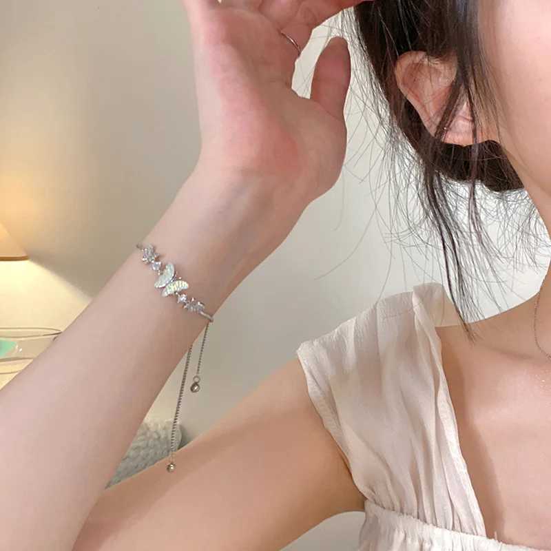 Colorful Zircon Butterfly Drawstring Bracelets For Women Lovely Bowknot Silver Color Adjustable Bracelets Jewelry Birthday Gifts W250526