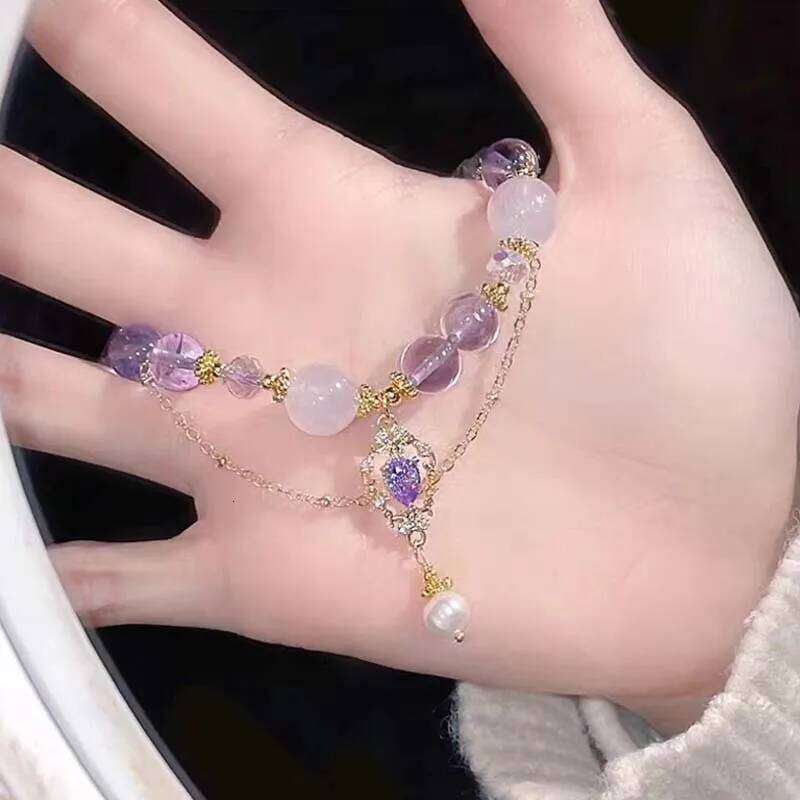 Light Purple Glass Crystal Beaded for Women Chic Butterfly Tassel Pendant Bracelets Sweet Girl Wrist Jewelry designer bag