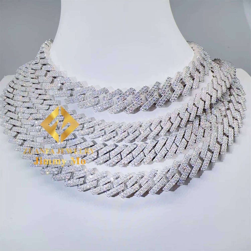 Hot Selling Pass Dia Tester Solid Sier 12mm 13mm 14mm 15mm Two Rows Iced Out Hip Hop VVS1 Moissanite Cuban Link Chain