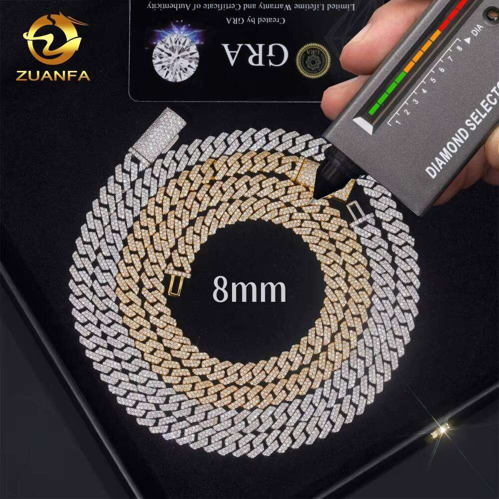 Ready to Ship Classic 8mm Moissanite Hip Hop Jewelry Sier Iced Out Cuban Link Pass Dia Chain