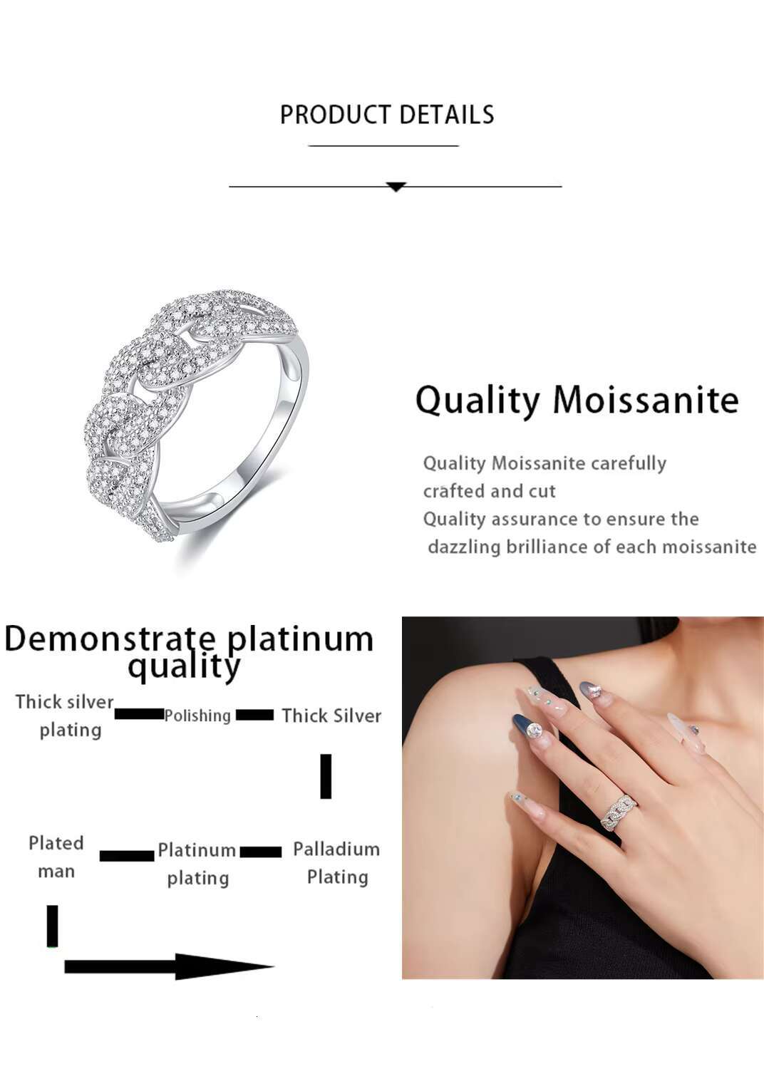 Engagement Vintage Jewelry 18K White Gold Plated 925 Sterling Silver Jewelry Moissanite Hip Hop Cuban Ring for Women Men