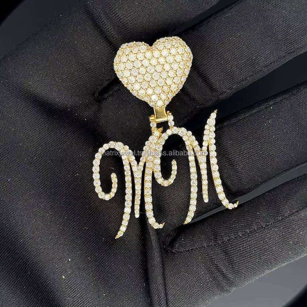 Double Letter Pendant VVS moissanite Studded dia premium quality Moissanite pendant with custom heart shape bail