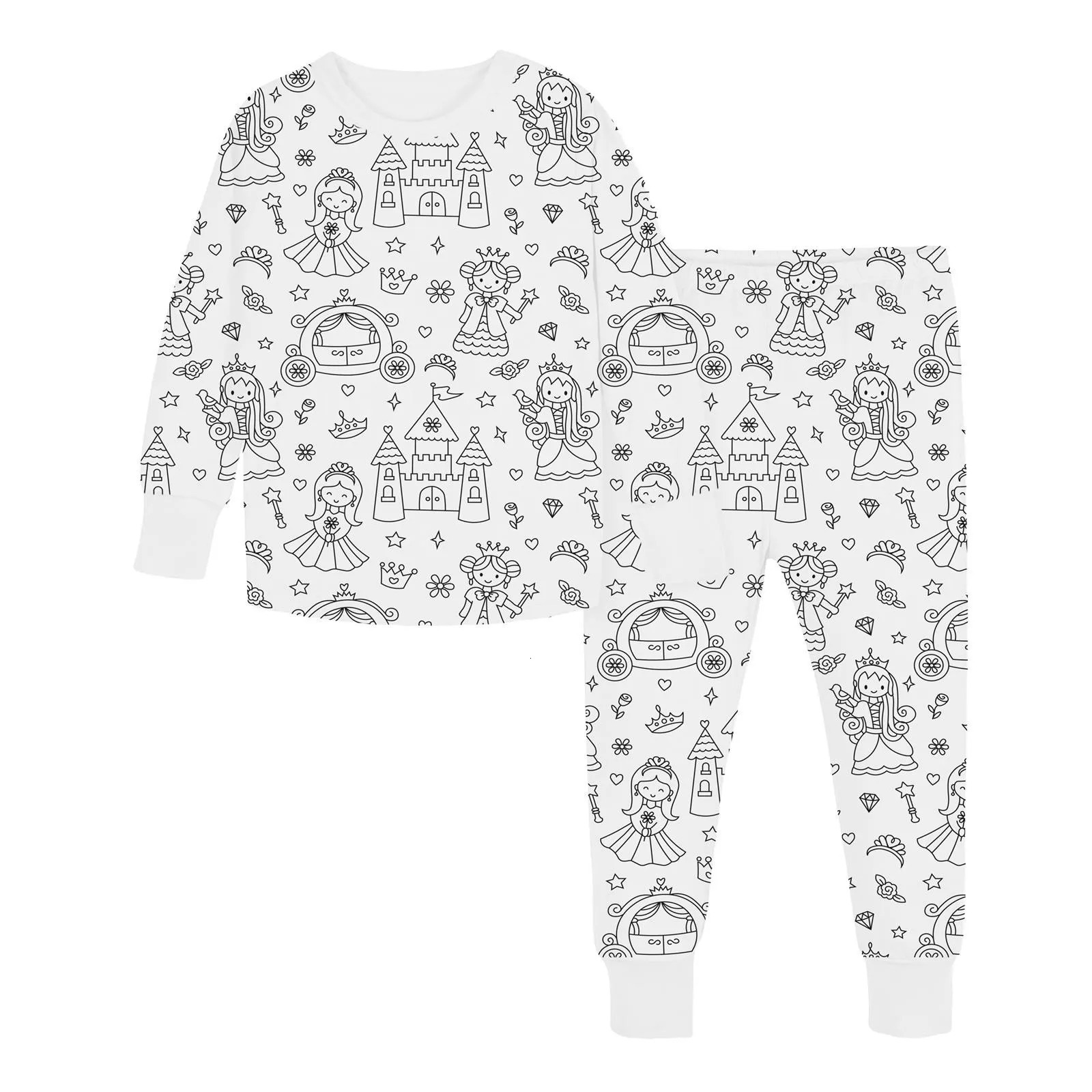 Toddler Girl Winter Clothes Kid DIY Hand Painted Homewear Set Coloring Pajama Sets For Boy And for Little Girls 250527