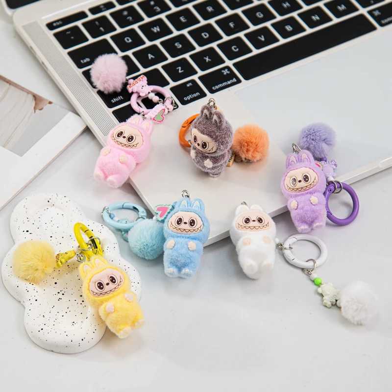 Kawaii Labubu Keychain Bag Cell Phone Charm Key Chain Cartoon Plush Labubu Backpack Hanging Pendants Students Kids Fridens Gifts W250526