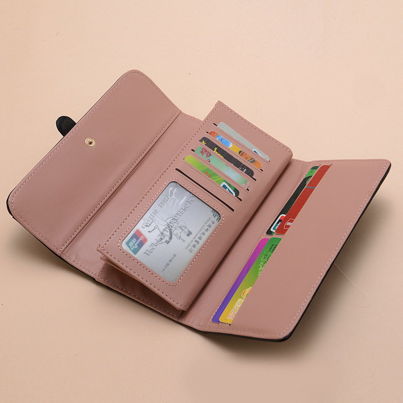 Free Shipping Designer Wallet High-quality New Women's Handbag Long Fashion Oil Wax Leather, Three Fold Draw With Key Mobile Phone Bag Solid Colo