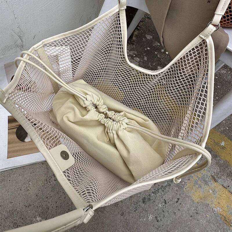 Women's Bags Designer Women Large Capacity Woven Mesh Travel Shoulder Casual Shopper Totes Beach Storage Tote Ladies Handbag Net Bag