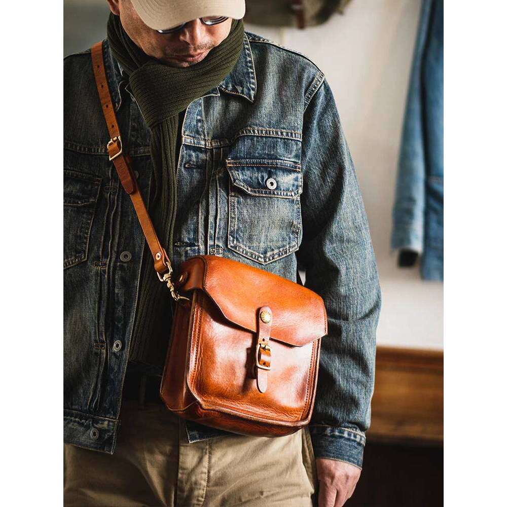 Fashion Vintage Outdoor Daily Genuine Men's Small Phone Shoulder Designer Handmade Cow Leather Crossbody Bag