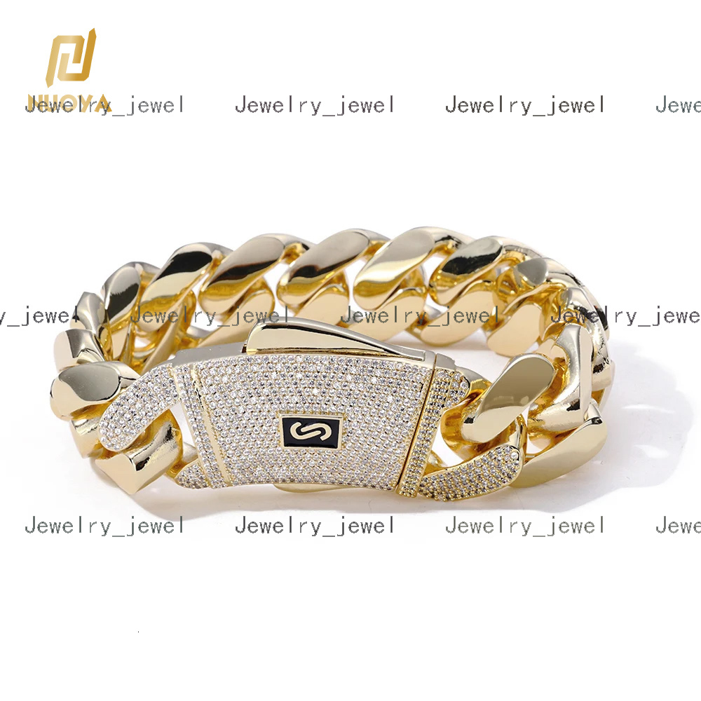 NUOYA Iced Out Diamond Clasp 14K Gold Plated Solid Thick Miami Cuban Link Bracelet Fashion Hip Hop Jewelry for Men and Women