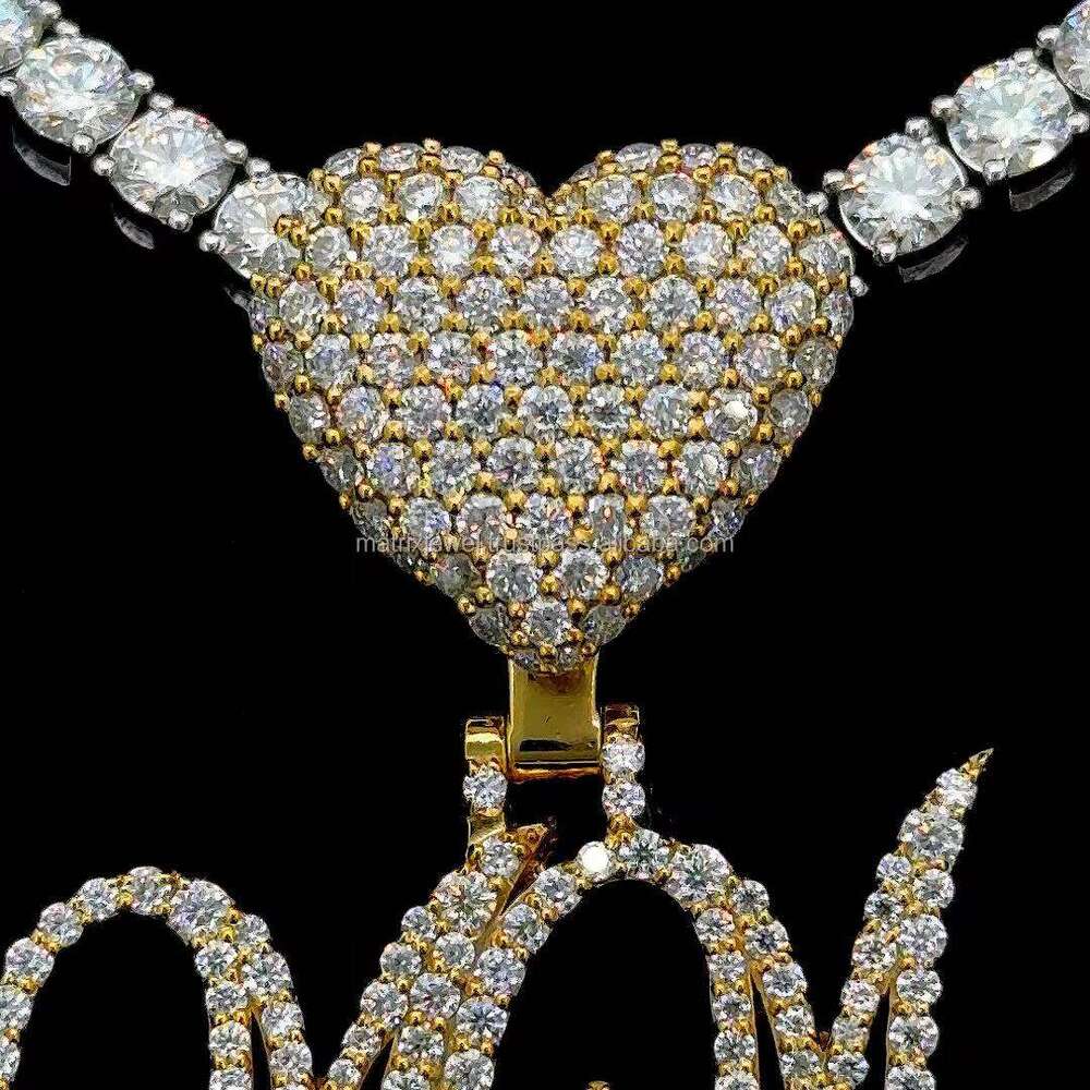 Double Letter Pendant VVS moissanite Studded dia premium quality Moissanite pendant with custom heart shape bail