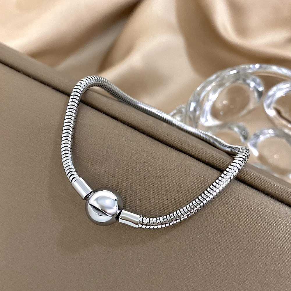 Classic Stainless Steel Snake Bone Chain Ball Bangle for Women Men Cuff Chain Link Bracelets Charm Waterproof Jewelry Gifts W250526