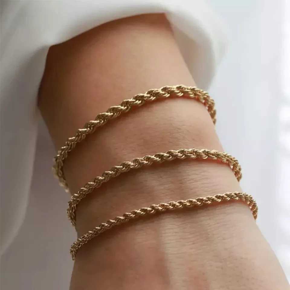 SUNIBI Twisted Rope Chain Bracelets for Women Lady Stainless Steel Gold Color Bracelet Wrist Jewelry Wholesale Dropshipping W250526