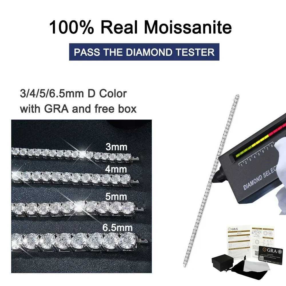 2-6.5mm Real Moissanite Tennis Bracelets for Women Men 925 Sterling Silver Plated White Gold Bracelet Sparkling Wedding Jewelry W250526
