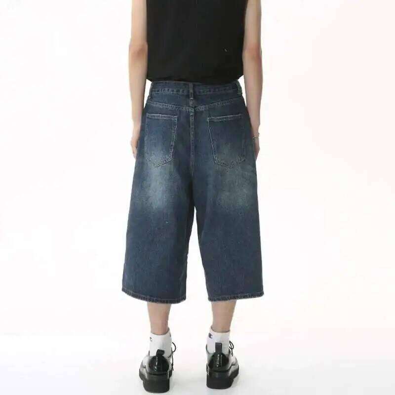 Korean Style Vintage Men's Jeans Summer Loose Male Wide Leg Knee Length Shorts New Washed Fashion Short Denim Pants