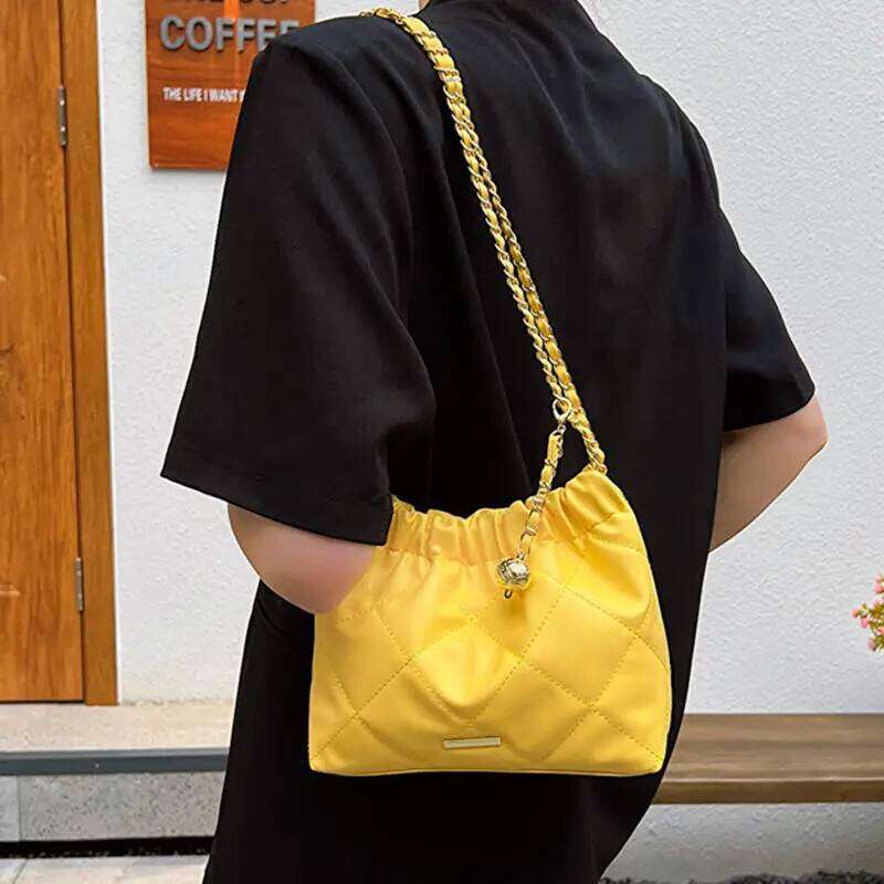 Shoulder For Women Girls PU Leather Pleated Plaid Crossbody Bucket Large Capacity Tote Handbag Fashion Underarm Bag