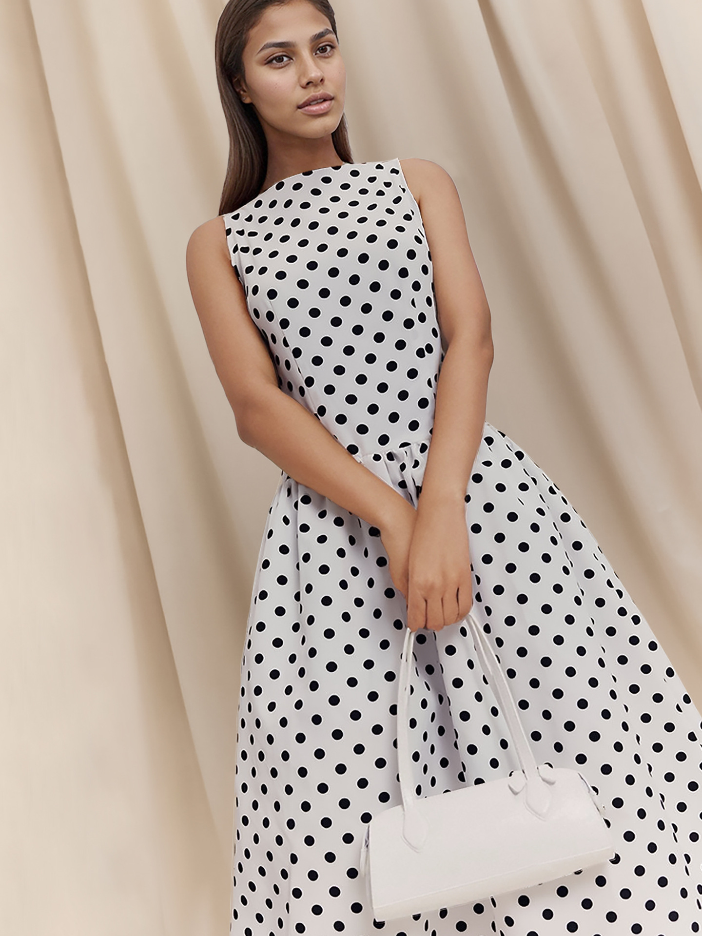 European style retro sleeveless polka dot long dress, elegant women's dress, spring and summer new styles
