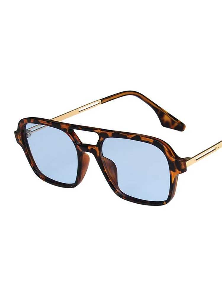 Retro Double Bridges Sunglasses Women Fashion Pink Gradient Eyewear Trending Hollow Leopard Blue Square Sun Glasses Men Shades Z250527