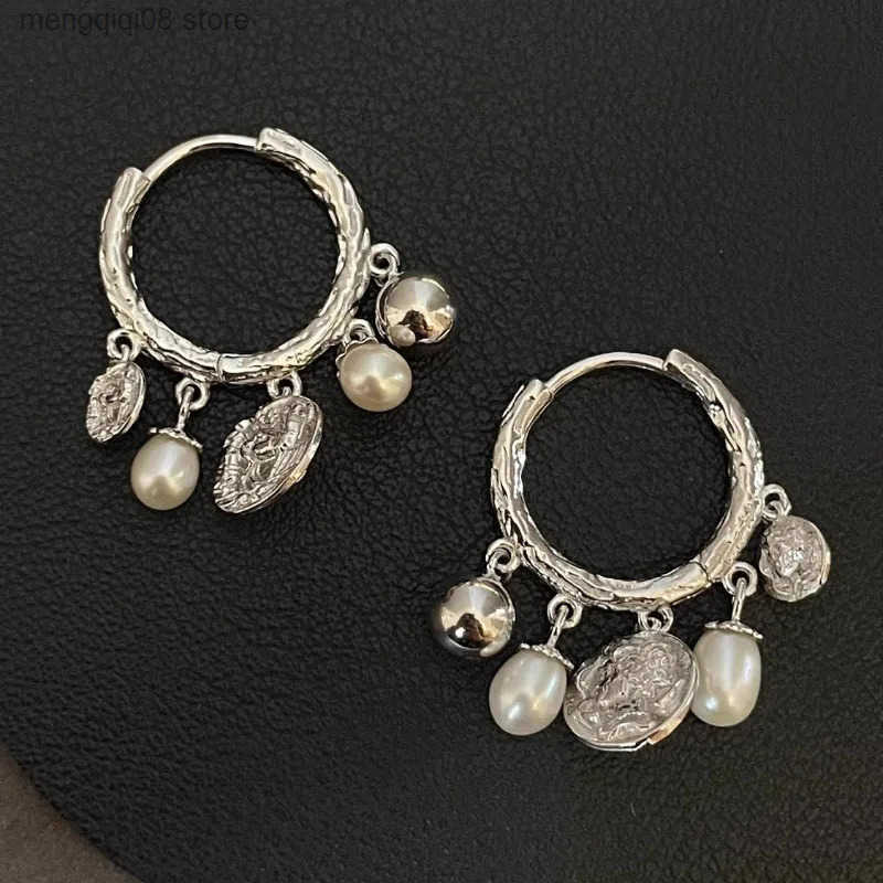 PONYKISS 925 Silver Pearl Bead Pendant Hoop Earrings for Women Minimum Vintage Fine Jewelry Round cessories L250527