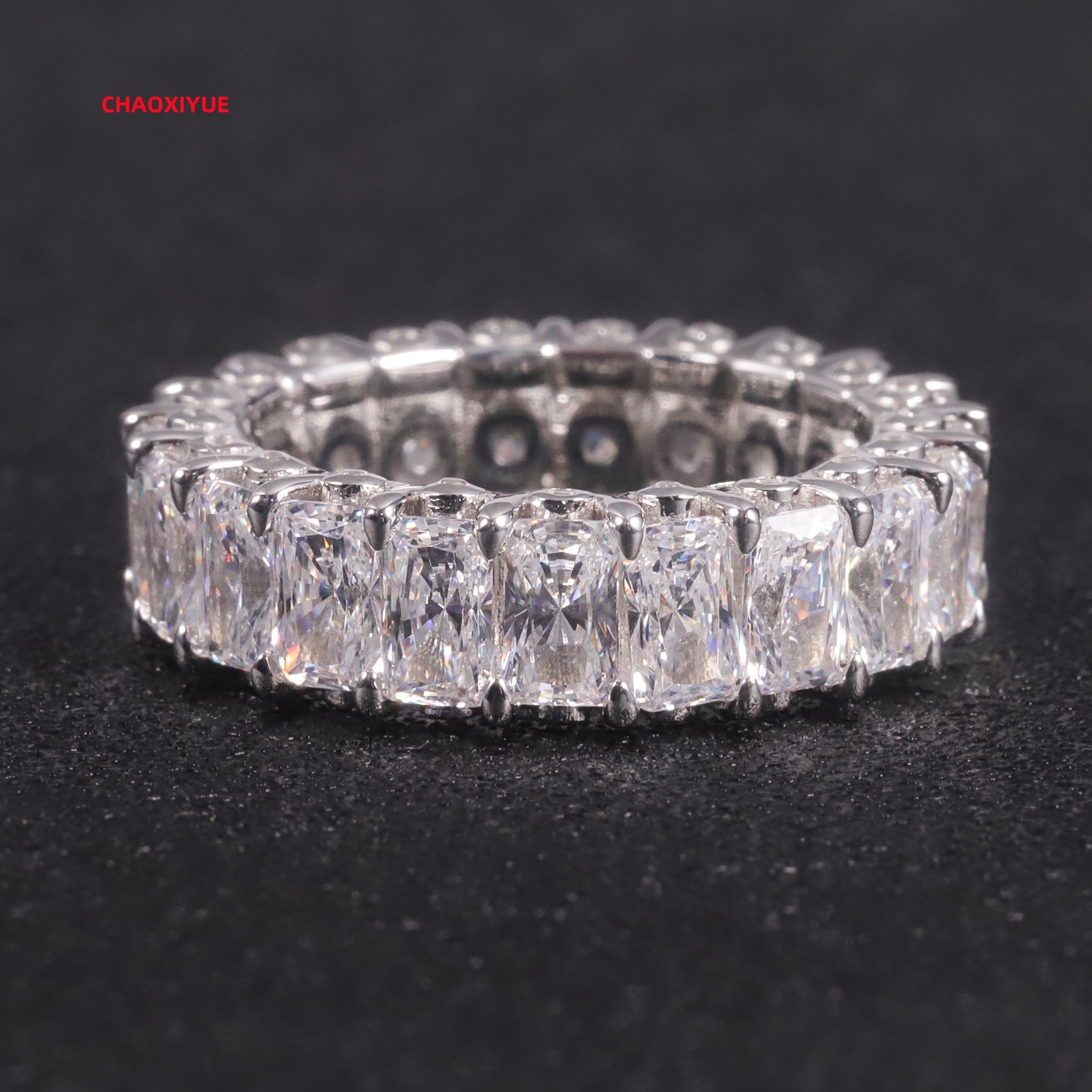 OL1422 Abiding Fine Jewelry Radiant Cut 3x5MM Moissanite Diamond 925 Sterling Silver Engagement Eternity Band Ring