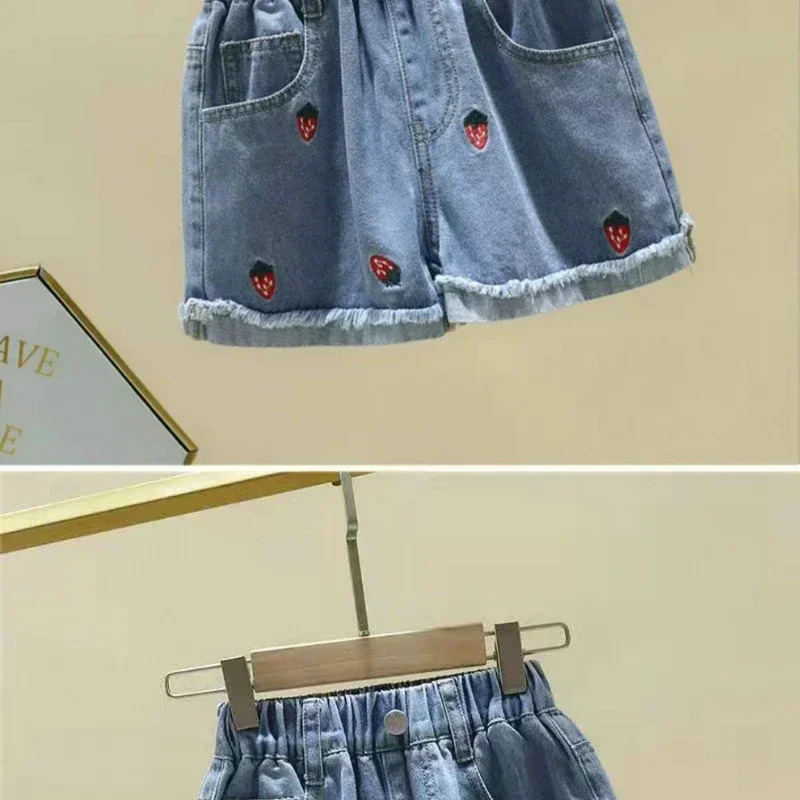 1pcs Girls Shorts Kids Denim Pants Casual Jeans Children Cartoon Printed Clothing Teenagers Short Trousers Infant Bottoms 250527