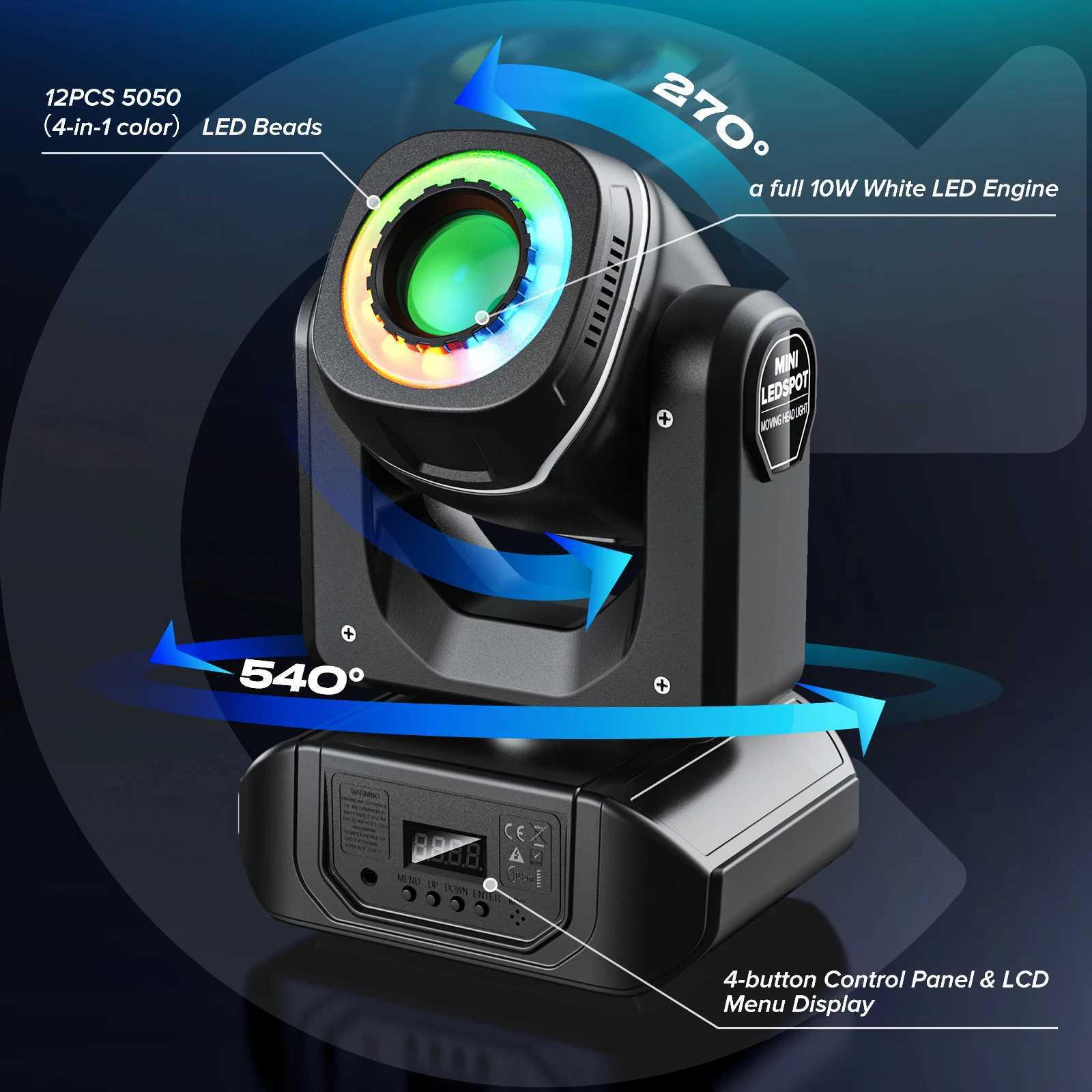 2PCS 10W LED Moving Head Light RGBW 4in1 Stage Effect Lighting Projector for Disco Party Concert Church Wedding Theater Bar Club XJ250527
