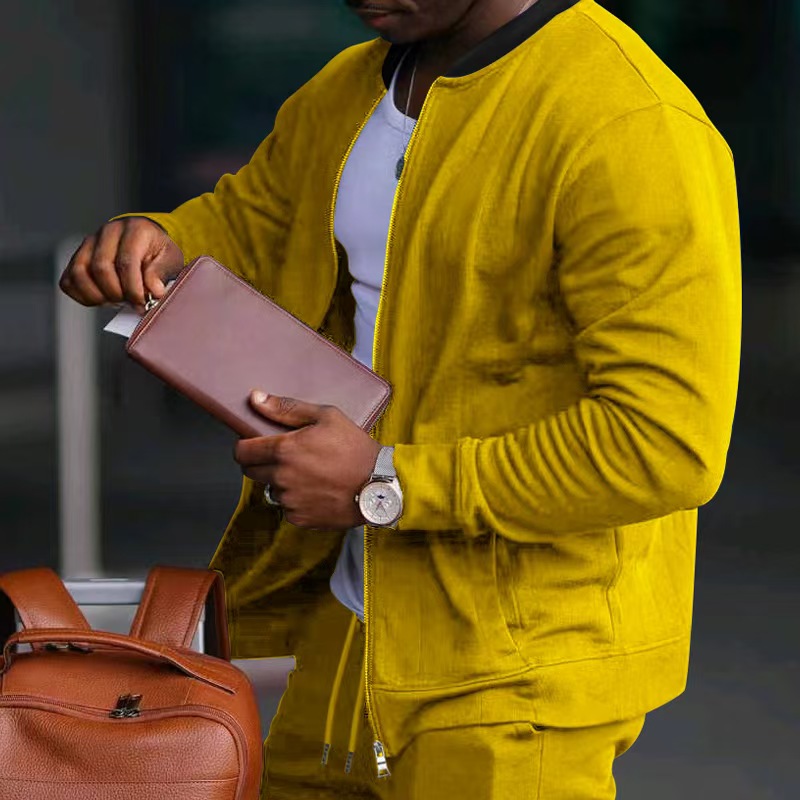 tracksuit men Designer long two-piece set New solid color jacket for men Fall and spring drop-shoulder trendy turn-down stand collar plus size men