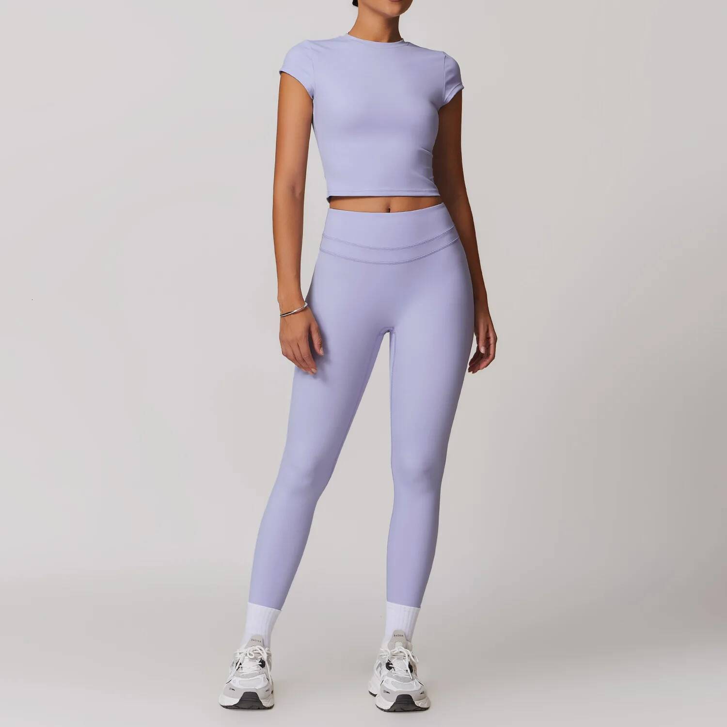 JUREN Suit 2PCS Quick-Drying Gym Set Women Tracksuit Running Workout Short Sleeves Sports Yoga Clothing