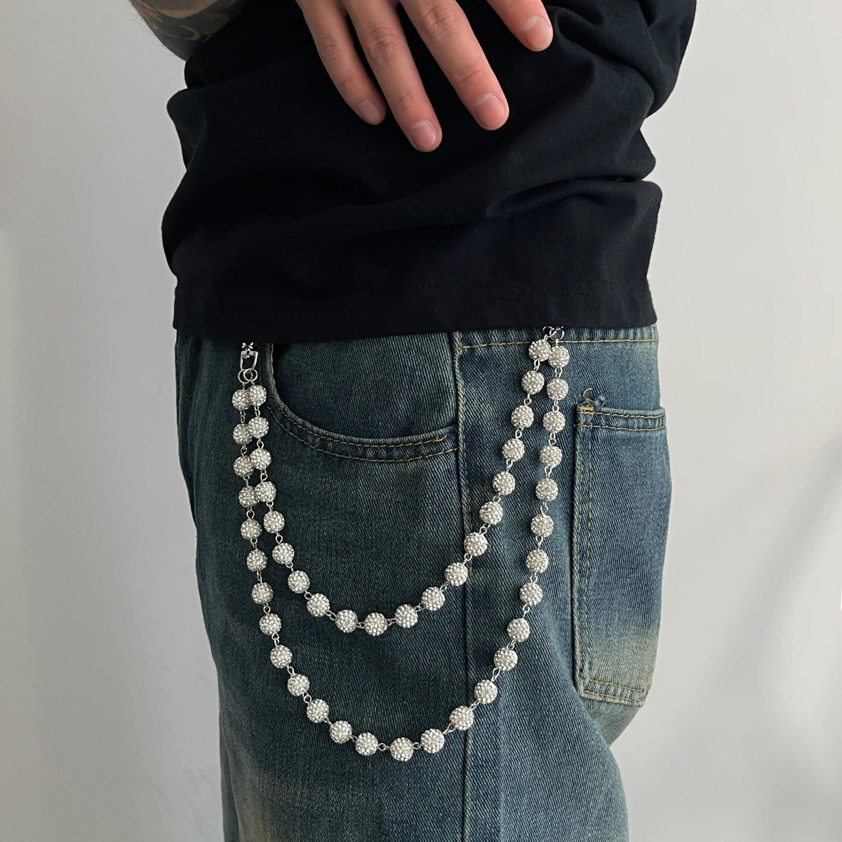 Ingemark Harajuku Street Rhinestone Keychain Wallet Belt Chain for Men Hip Hop Trousers Hipster Pant Jeans Chain Rock Jewelry250519
