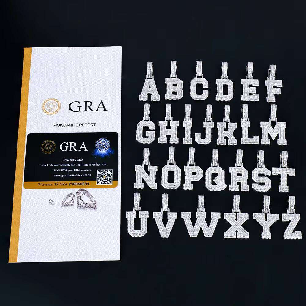 Wholesale Hip Hop Jewelry Sterling Sier Iced Out Mossanite Moissanite Necklace Chain A-Z Initial Letter Pendant for Men