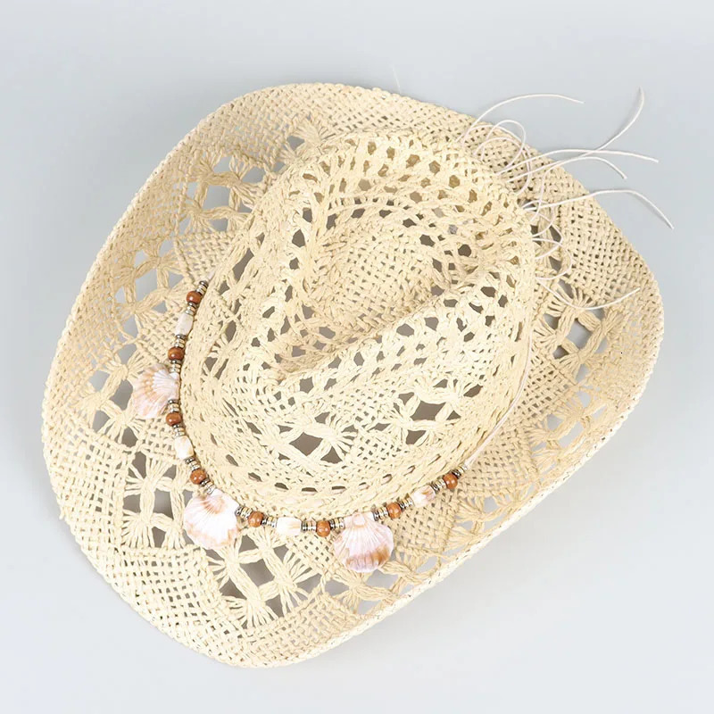Western Cowboy Hats for Women Men Classic Vintage Hollow Out Unisex Curled Wide Brim Sun Hat Fishing Hat Climbing Straw Cap 250526