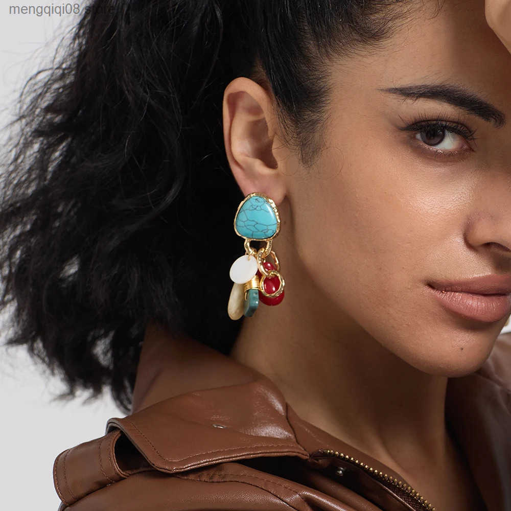 Vintage Colorful Resin Stone Drop Earrings for Women Bohemian rylic Geometric Beads Dangle Earrings Ethnic Style Jewelry L250527