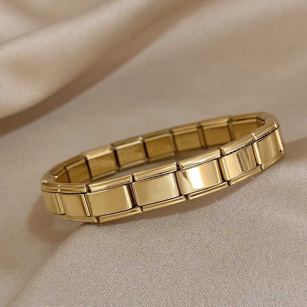Gold Color Square Tightness Elastic Stainless Steel Bracelet Bangle for Women New Vintage Waterproof Jewelry Gifts Accessories W250526