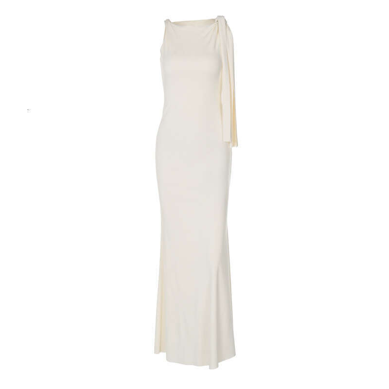Hot Selling Women's Fashion 2025 Summer New Fashionable Elegant One-Shoulder Ribbon Solid Color Dress