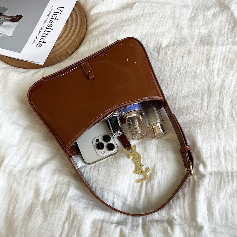 2025 Designer Shoulder Bags for Women Shiny Genuine Leather Crossbody Purse Large Capacity Commuting Work Bag Luxury Underarm Handbag Fashion Accessor