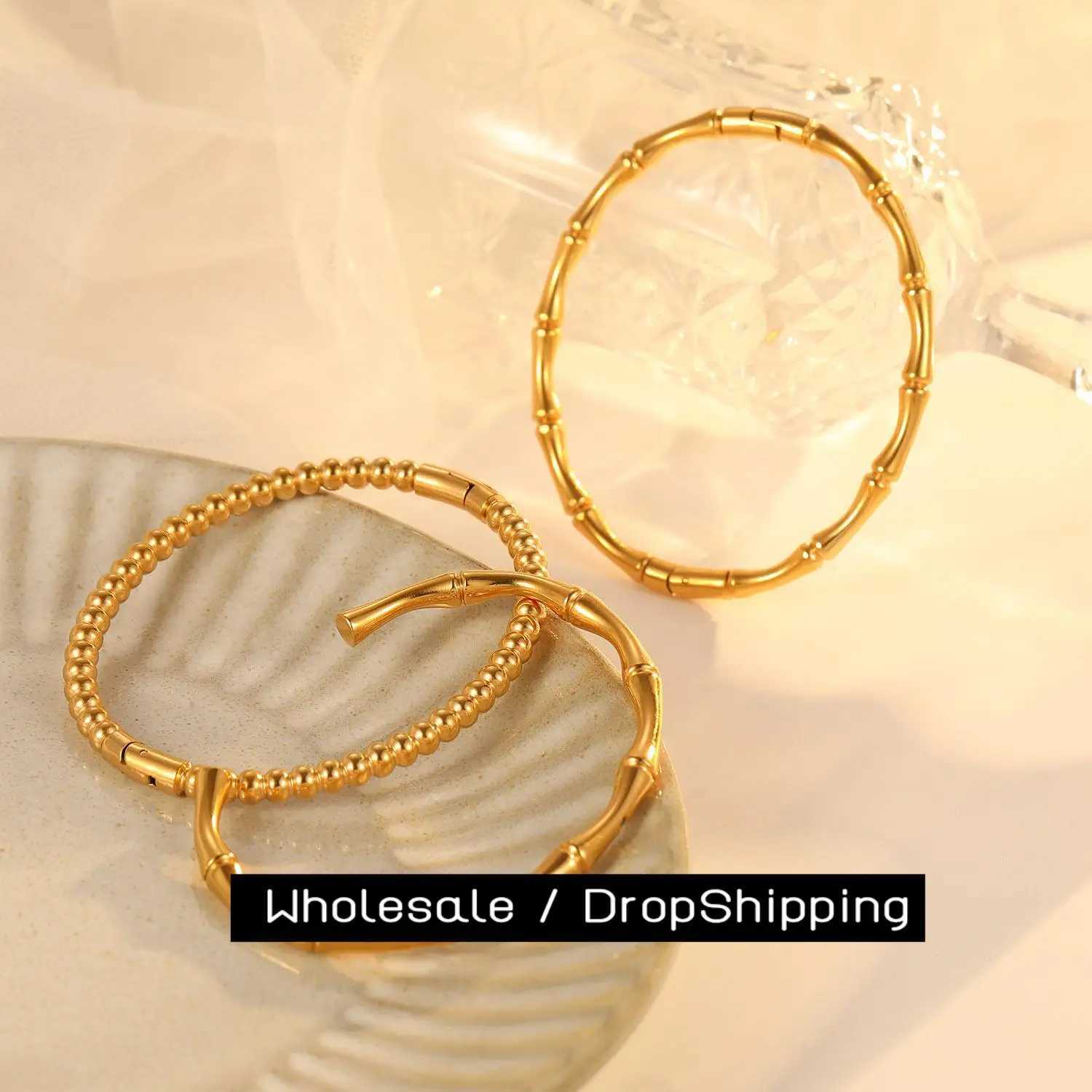 CARLIDANA Simple Stainless Steel Gold Color Bamboo Joint Bangles Trend Bracelet For Women Men Romantic Party Gift Fashion Jewelry W250526