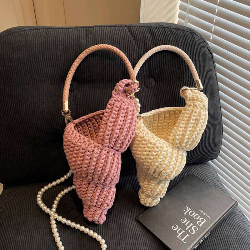 Women's Bags Designer Personalized Cute Pearls Chain Shoulder Crossbody Pure Hand-Woven Fashion Simple Conch Shell Handmade Straw Woven Bag