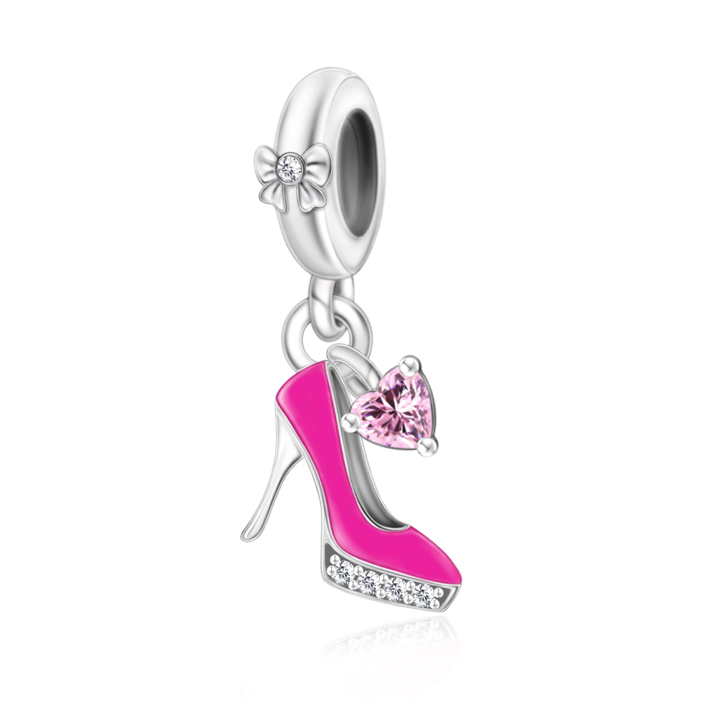 FewDook 2025 Pink Series Dangle Perfume Bottle High Heel Mask Cake Blender Handbag Pendent Charm Fit Original Pan Bracelet Accessories Jewelry Designe