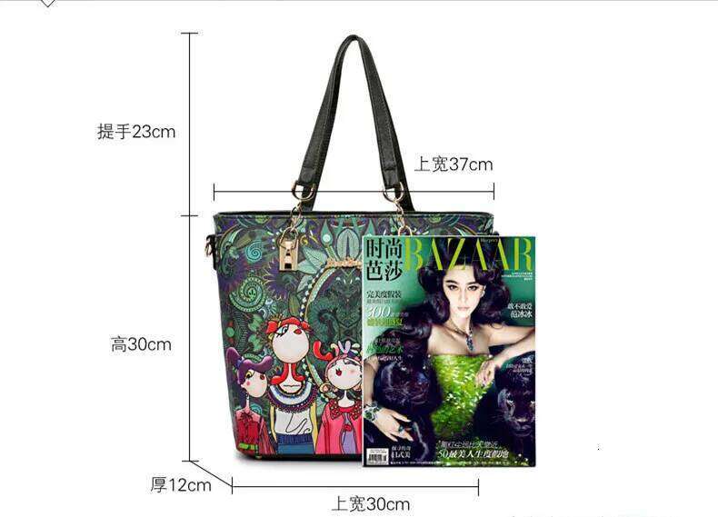 Handbags New 6 PCS Set Women Graffiti Print Colors Handbag Female Shoulder Bag Travel Shopping Ladies Crossbody Bags