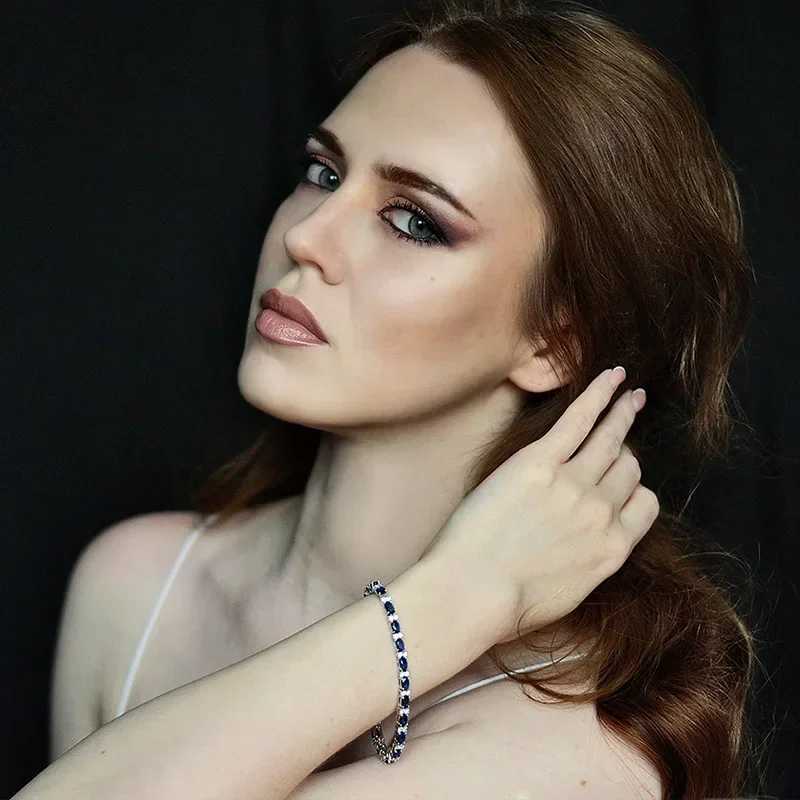 TFGLBU New Sparkling Sapphire Bracelet for Women Elegant Shine Gem Solid 925 Silver Bangle Wedding Birthday Jewelry Wholesale W250526