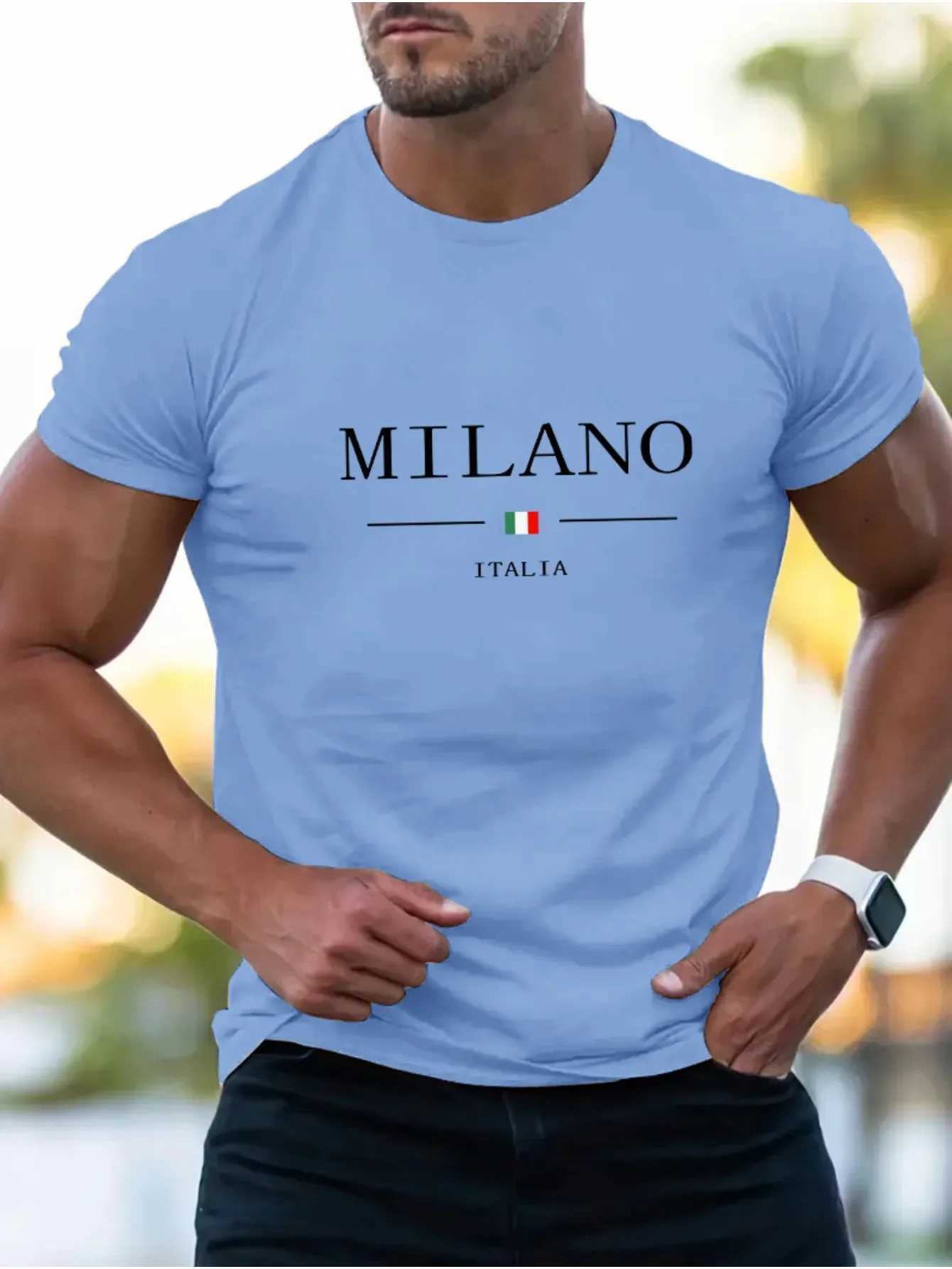 Summer New Men 100% cotton Milano print comfortable shopping crewneck short sleeve T-shirt top casual sport loose Z250527