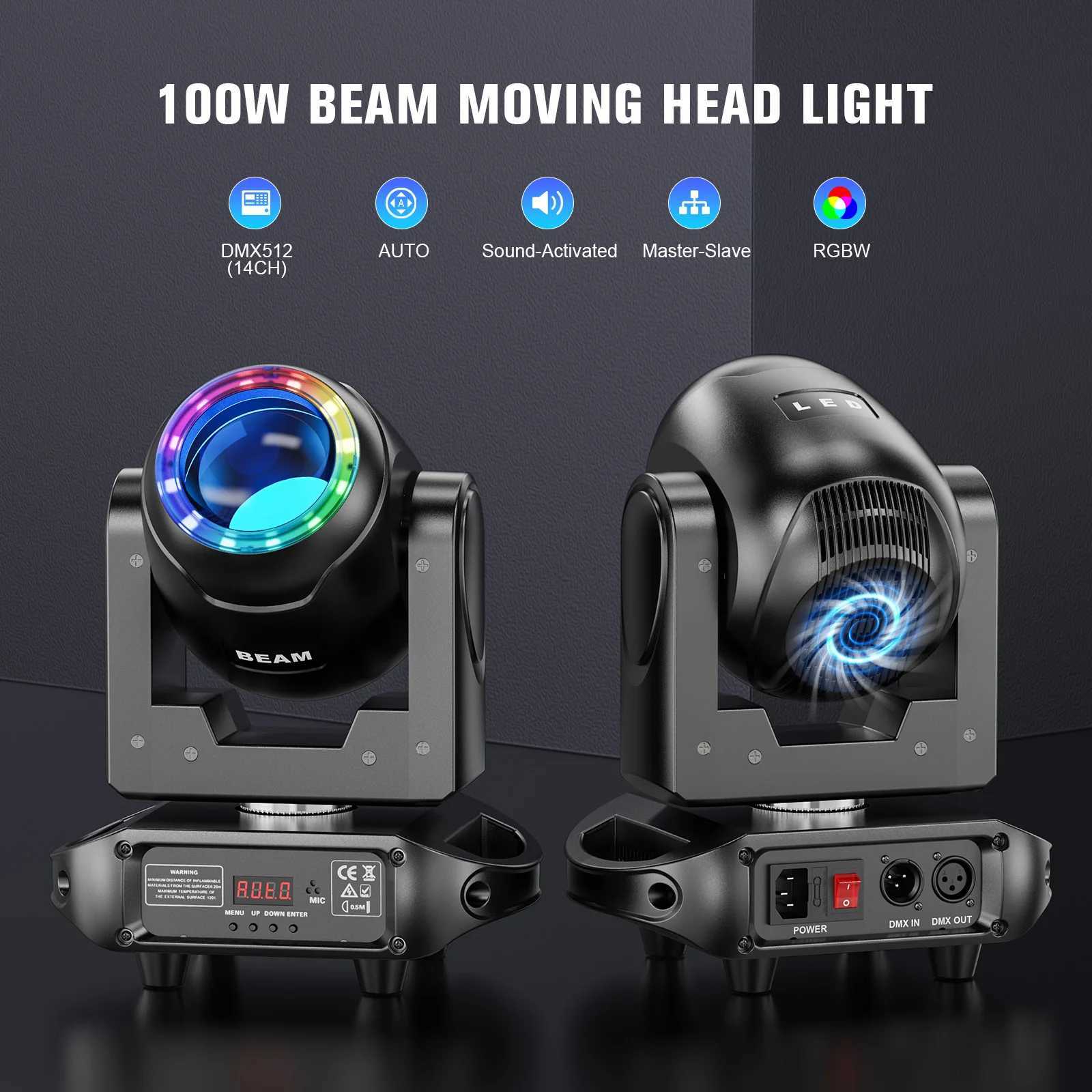 2PCS 100W Beam Moving Head Light Rainbow Effect Halo Strip Stage Lighting Effect Projector for Party Wedding Live Show Bar Club XJ250527