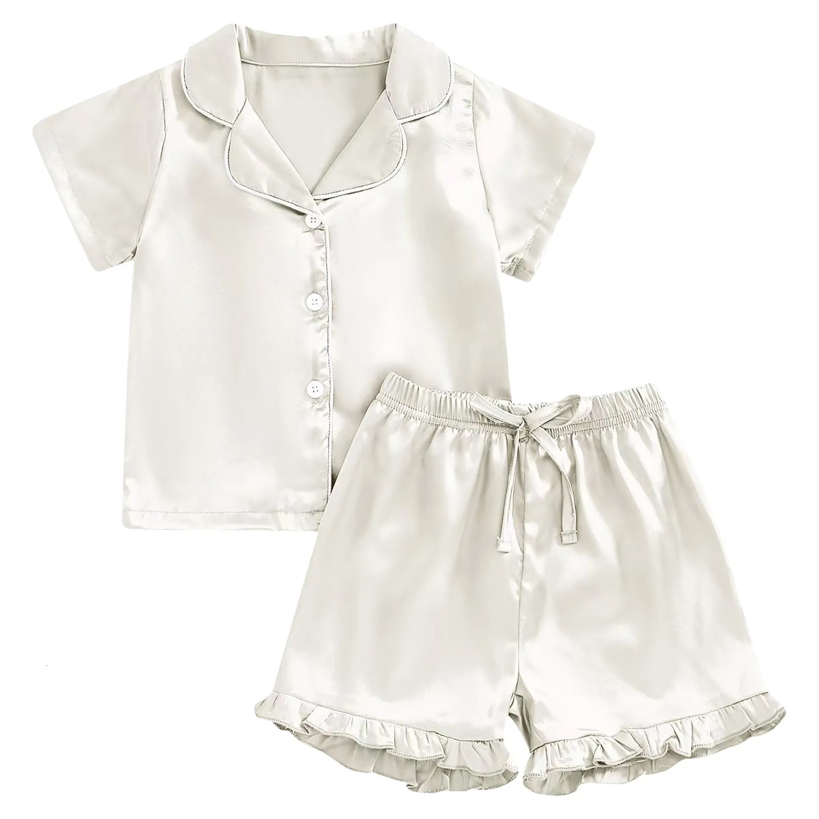 Baby Girl Warm Clothes Toddler Silk Pajamas Kids Satin Summer Feather Short Sleeve Slippers 250527