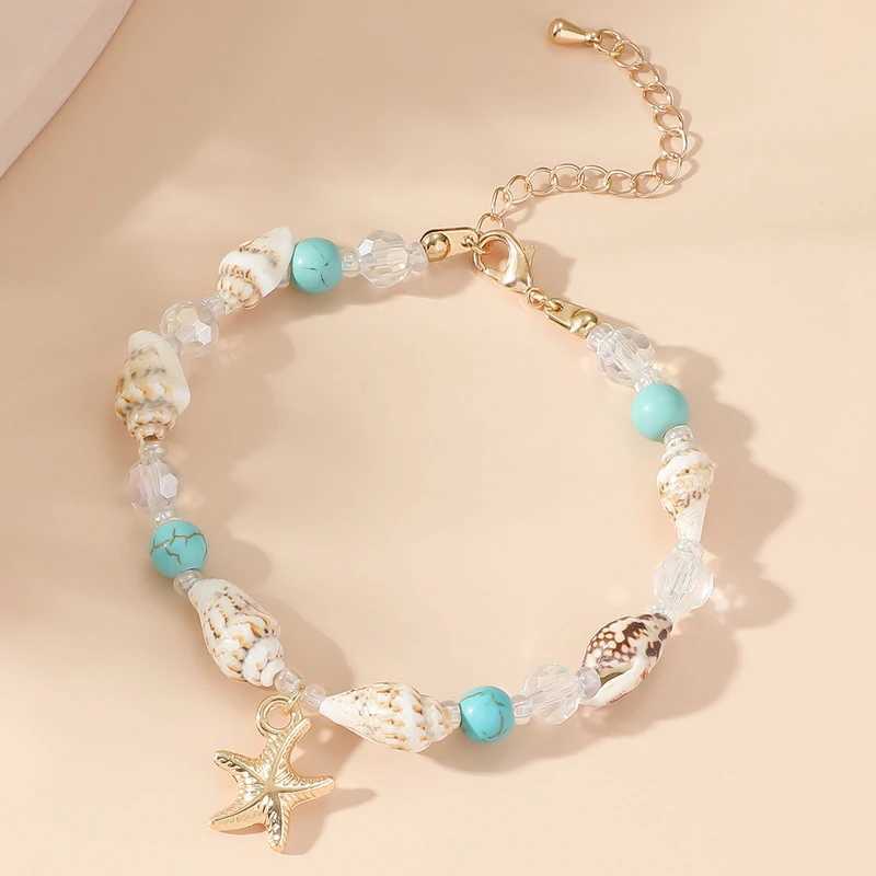 Bohemian Beach Blue Starfish Bracelet For Women Girls Summer Charm Shell Conch Beaded Adjustable Bracelet Friendship Jewelry W250526