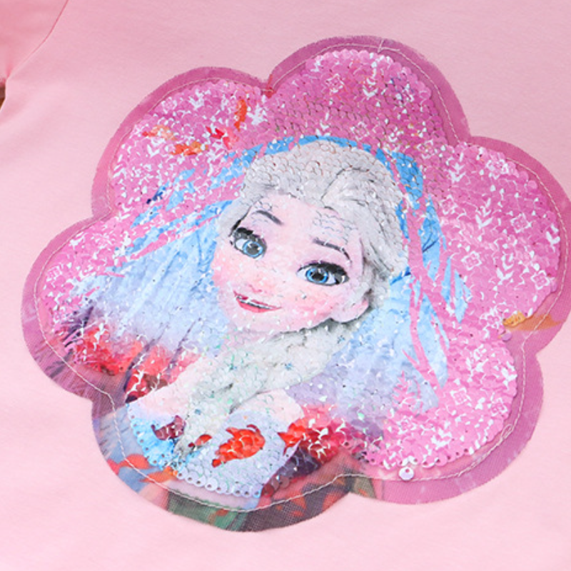 DISNEY girls designer clothes Kids designer clothes Frozen Princess Elsa Cotton T-shirt with princess print design comfortable design.