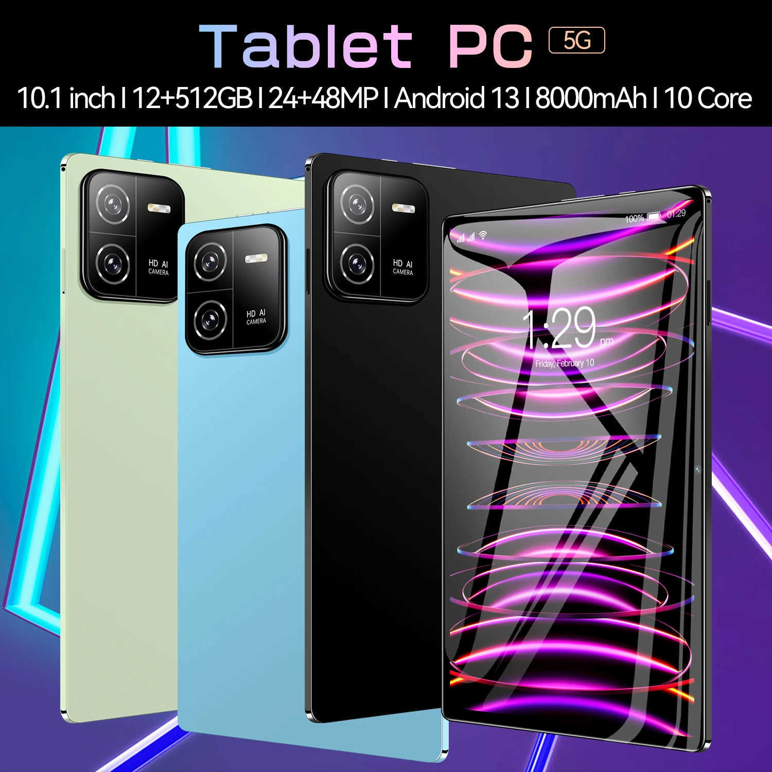 Global Version New Pad Pro Tablet Android12 10.1 Inch 12GB 512GB 5G Dual SIM Phone Call G Bluetooth WiFi Google Tablet PC z250527