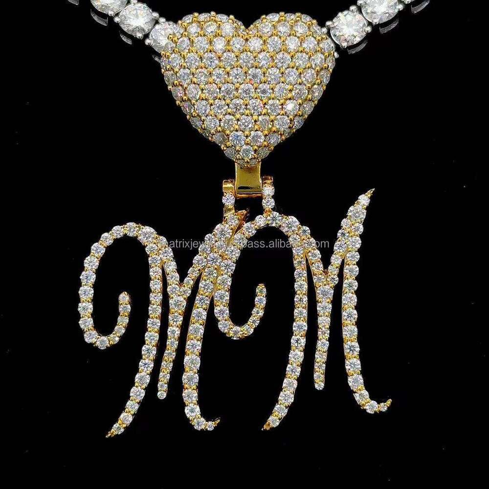 Double Letter Pendant VVS moissanite Studded dia premium quality Moissanite pendant with custom heart shape bail