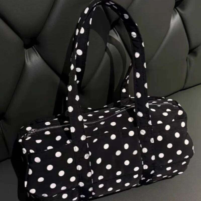 Women's Bags Designer Women Canvas Korean Style Black White Polka Dot Large Capacity Shoulder Casual Versatile Boston Pillow Bag Lady Handbag