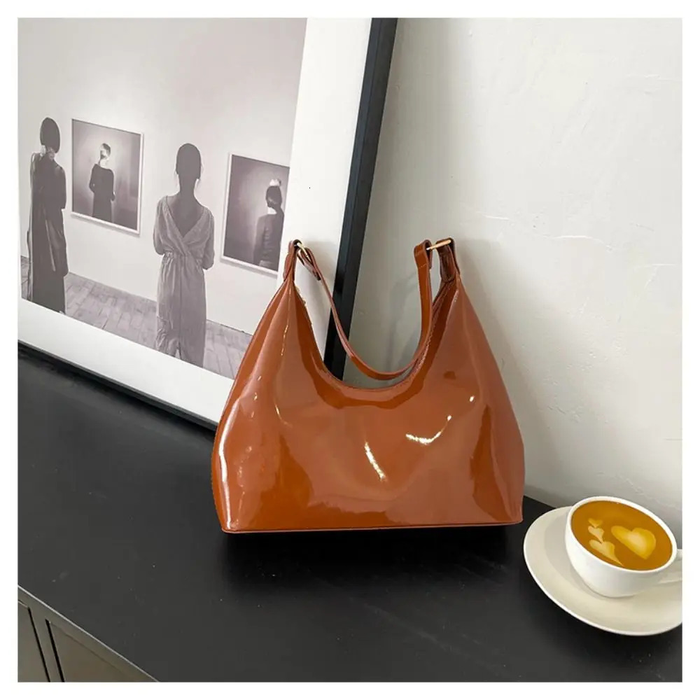 Glossy Shoulder Bag Fashion PU Leather Solid Messenger Bag Purse Women 250526