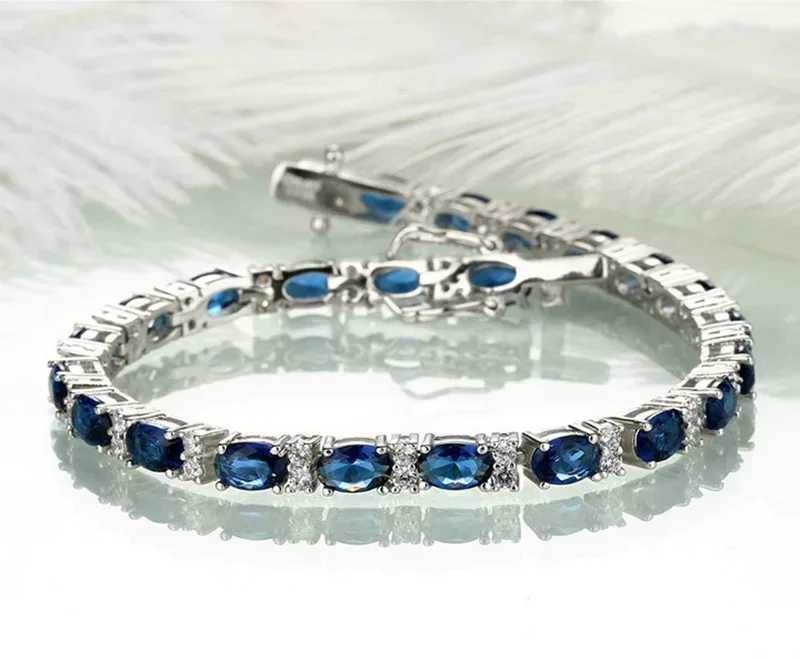 TFGLBU New Sparkling Sapphire Bracelet for Women Elegant Shine Gem Solid 925 Silver Bangle Wedding Birthday Jewelry Wholesale W250526