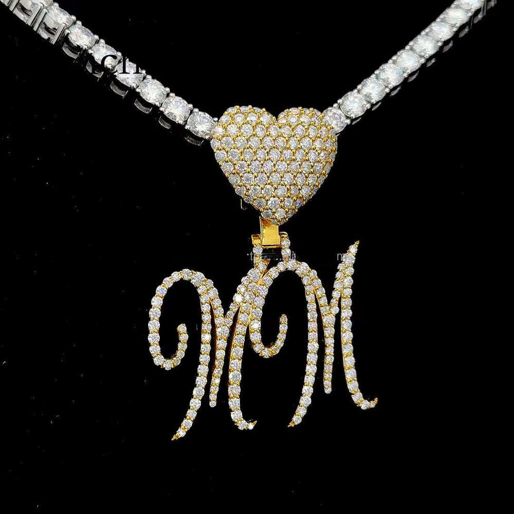 Double Letter Pendant VVS moissanite Studded dia premium quality Moissanite pendant with custom heart shape bail