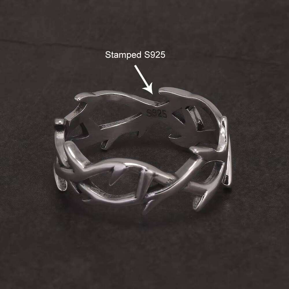 Sterling Sier Gothic Thorn Couple Rings for Women Men Punk Retro Cool Spiky Finger Ring Adjustable Hip-hop Y2k Jewelry